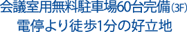 会議室用無料駐車場60台完備（3F）徒歩1分の好立地